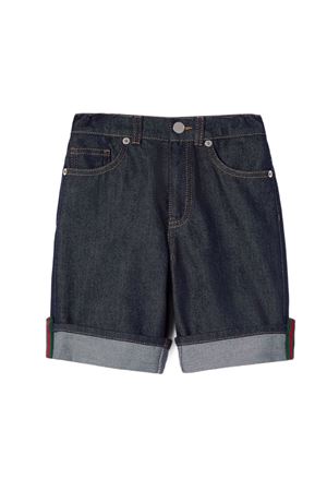 Shorts bambino in denim con nastro Web GUCCI KIDS | 853979XDDCE4759